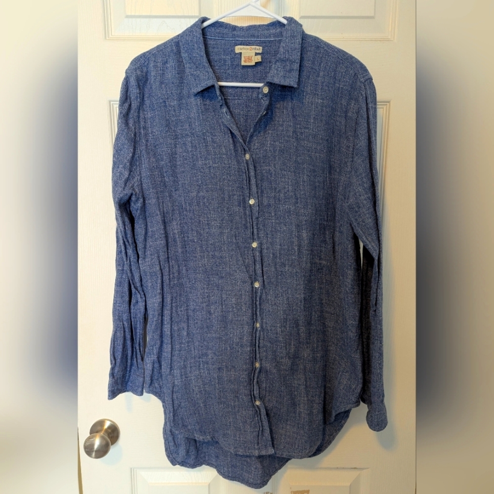 C2c Blue Button-Up Tunic Shirt